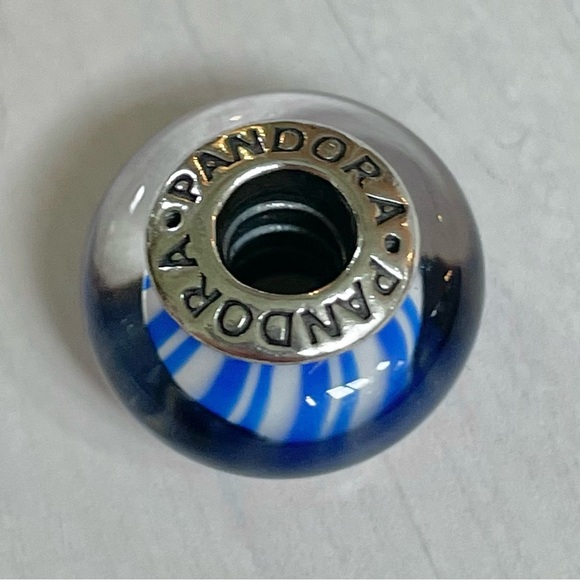 Pandora Blue Candy Stripes Murano Charm - Picture 4 of 6